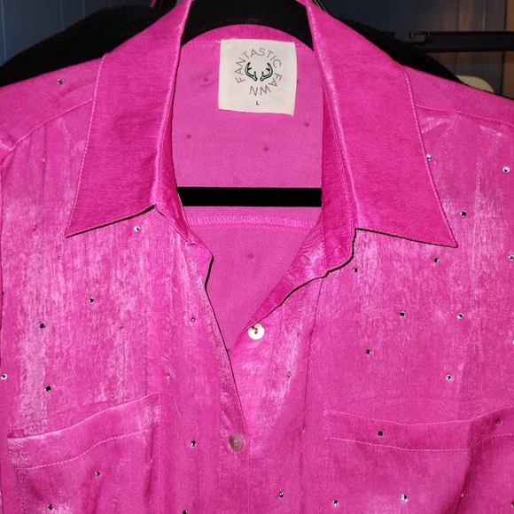 Rhinestone Pink Satin Shirt Dress - Picture 4 of 4